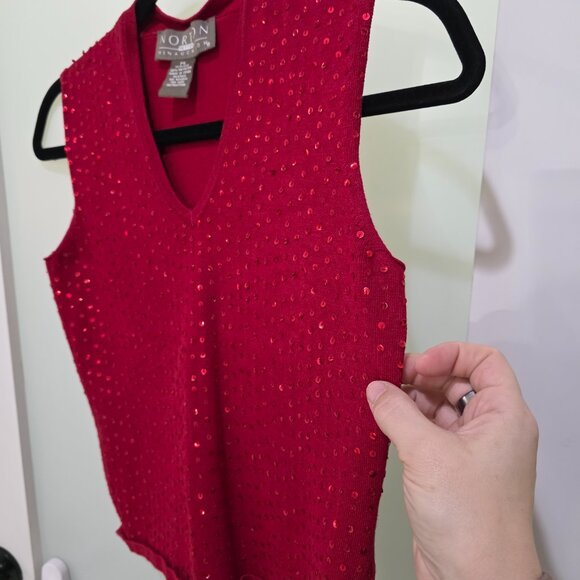 Norton Petites Red Sequin Sweater Tank PS Sparkle Knit Sleeveless Top - Picture 5 of 7